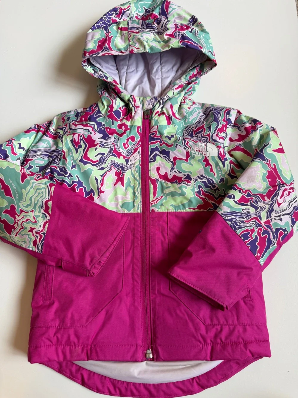 The North Face Girls' Fuchsia Multi-Print Hooded Jacket